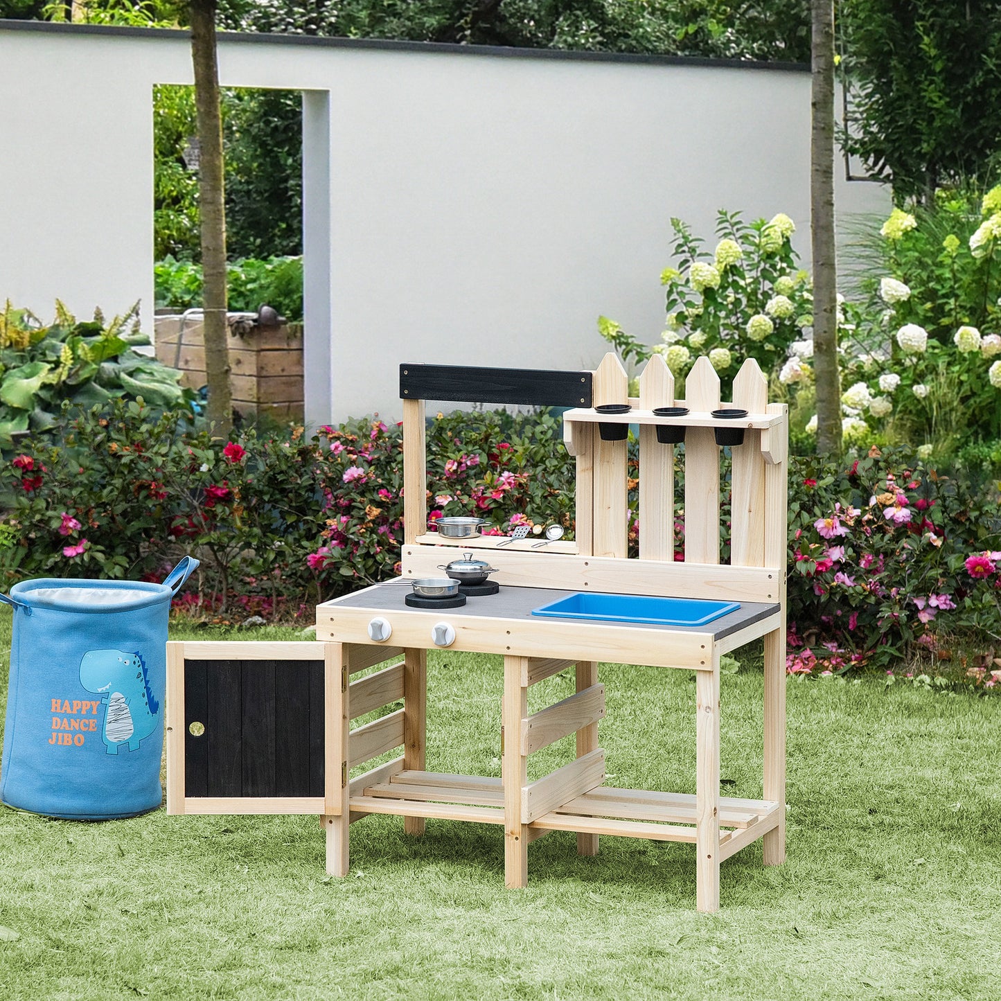 HOMCOM Kinderkeuken – Compleet Speelkeukentje met Accessoires – Grijs/Zwart – 82 x 30 x 85 cm
