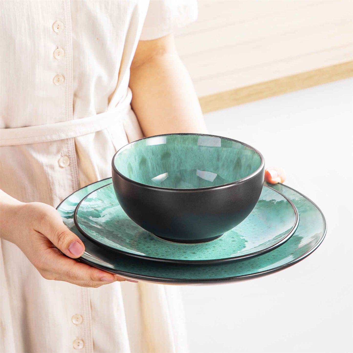 Vancasso Bubble 12-delige Serviesset – Groen – 26,9 cm / 22 cm / 15,3 cm – Servies voor 4 Personen