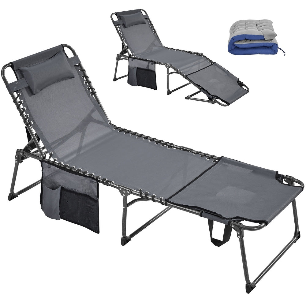 Yaheetech Opvouwbare Tanning Lounger met Gezichtsopening en Dik Kussen - Grijs/Zwart - 190 x 67 x 36 cm