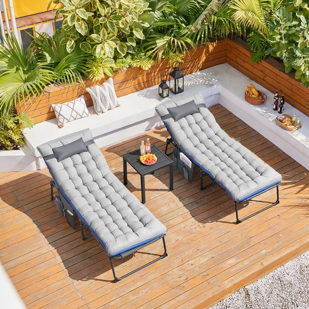 Yaheetech Opvouwbare Tanning Lounger met Gezichtsopening en Dik Kussen - Grijs/Zwart - 190 x 67 x 36 cm