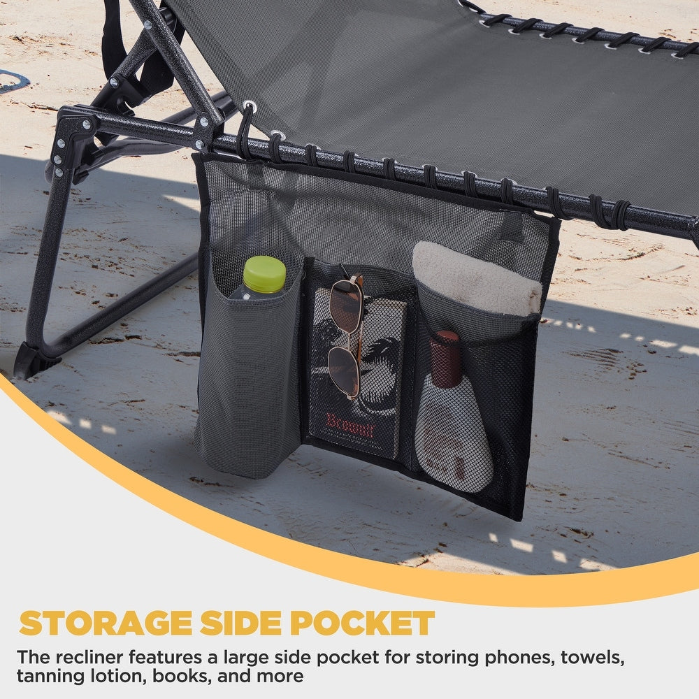 Yaheetech Opvouwbare Tanning Lounger met Gezichtsopening en Dik Kussen - Grijs/Zwart - 190 x 67 x 36 cm