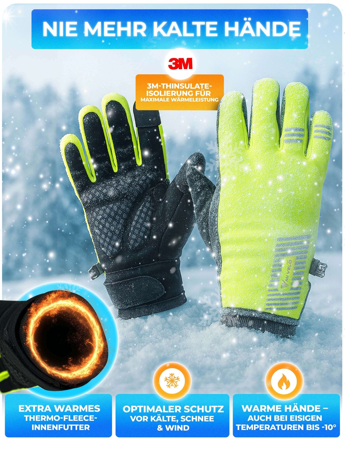 Mivelo Winterhandschoenen – Geel – Maat L – Met 3M™ Thinsulate™ & Thermo-Fleece