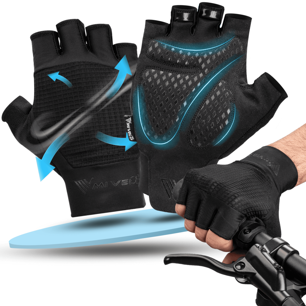 MIVELO Gevoerde Fietshandschoenen - Zomermodel - Ademend en Vingerloos - Sterke Grip - Zwart - Maat S