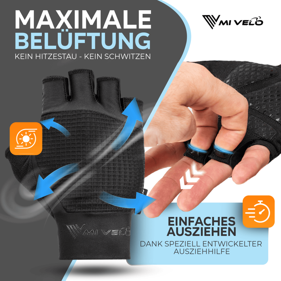 MIVELO Gevoerde Fietshandschoenen - Zomermodel - Ademend en Vingerloos - Sterke Grip - Zwart - Maat S