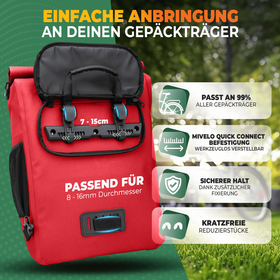 Mivelo PRIMUS - 3-in-1 Waterdichte Fietstas met Laptopvak - Rood - 20 L