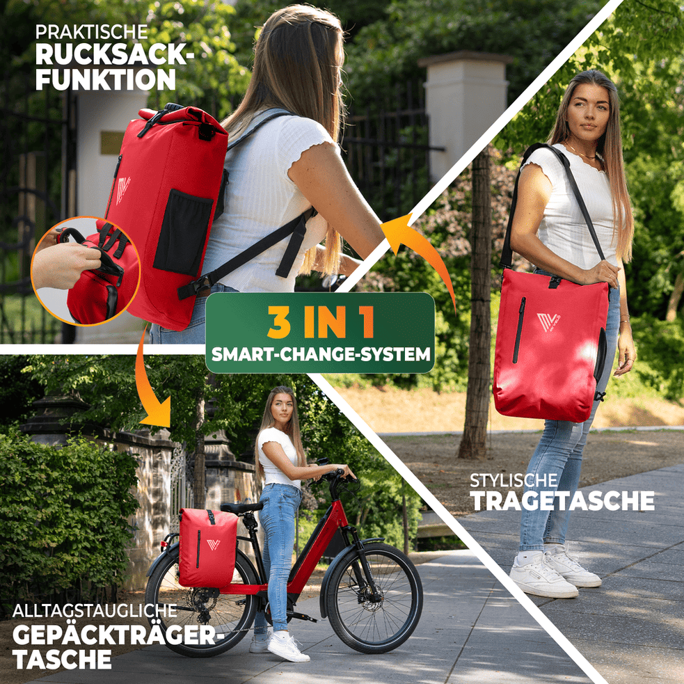 Mivelo PRIMUS - 3-in-1 Waterdichte Fietstas met Laptopvak - Rood - 20 L