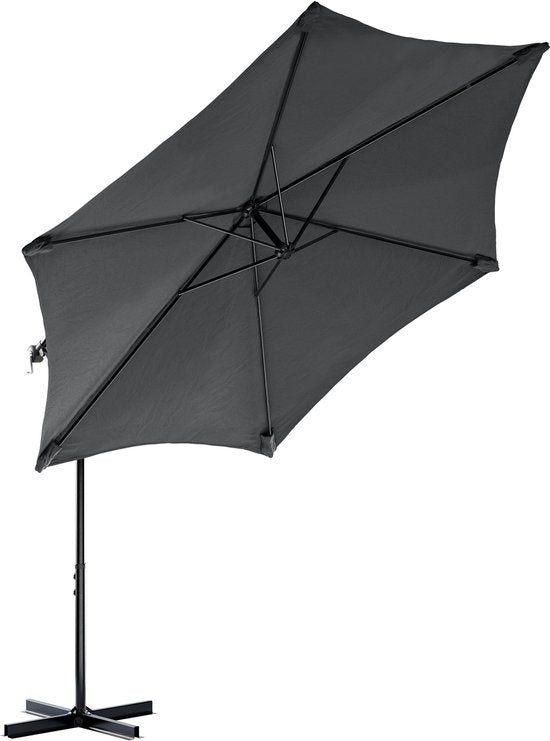 Tristar Zweefparasol - 300cm Rond - Tuin - Verstelbare Hoogte - Incl. kruisvoet & Beschermhoes - PA-7905 - Antraciet
