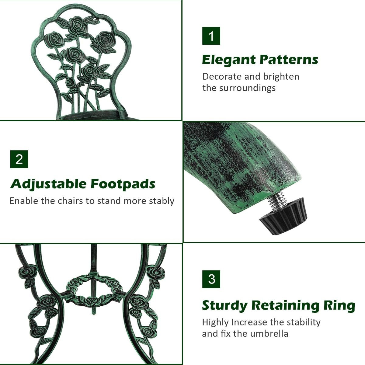 Coast 3-delige Bistroset Gietaluminium - 2 Stoelen 1 Tafel - groen