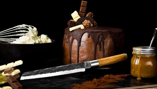 Forged Olive Broodmes 20cm - Olijfhout - In Houten Giftbox