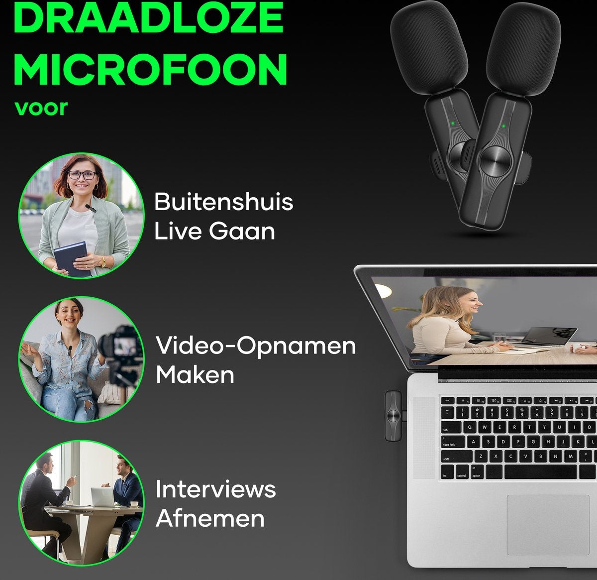 MATTI® 2-in-1 - Draadloze Microfoon - USB-C - Microfoon - Dasspeld Microfoon - Android & Laptops