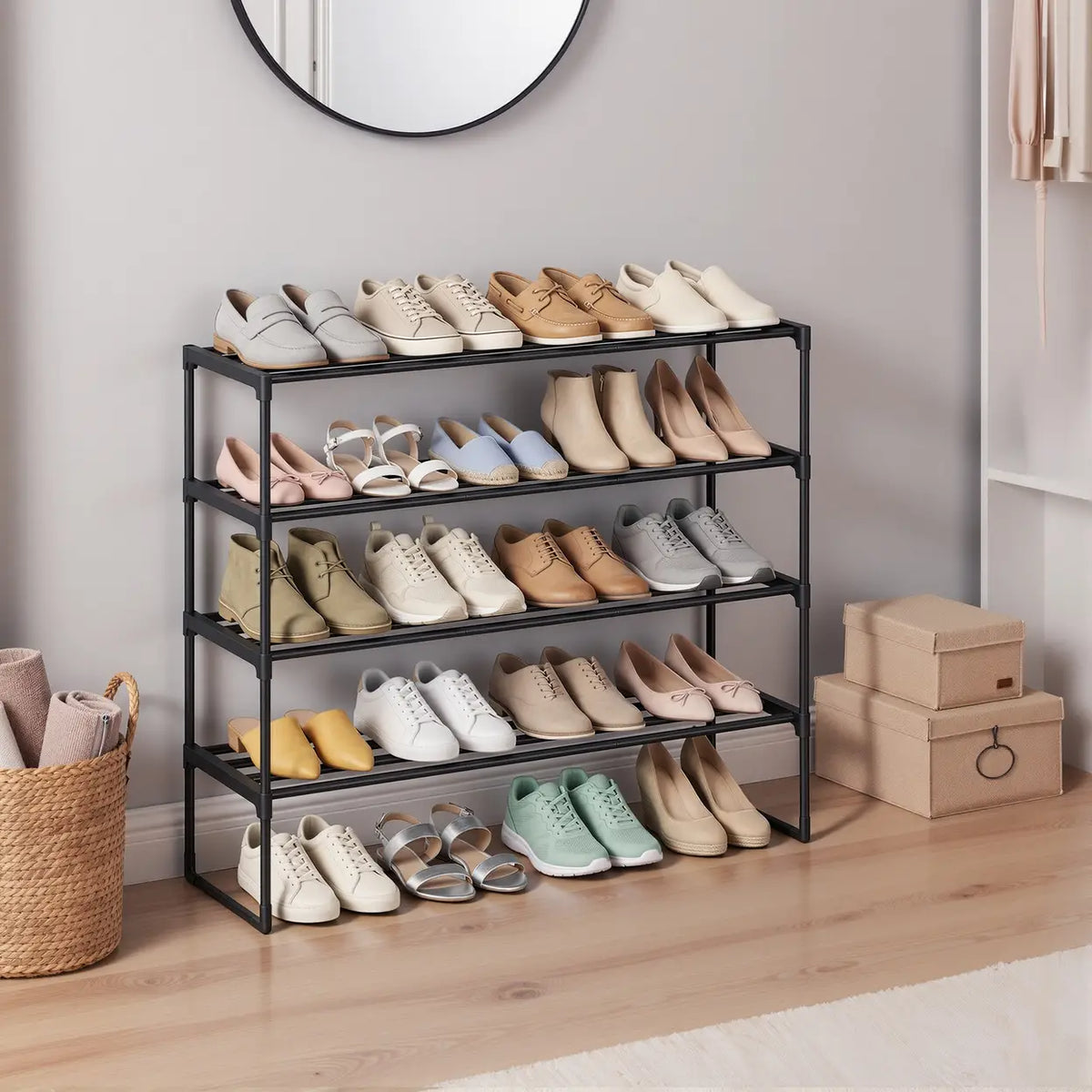JOYFURNOS schoenenrek 4-laags - zwart - 30 × 92 × 74 cm