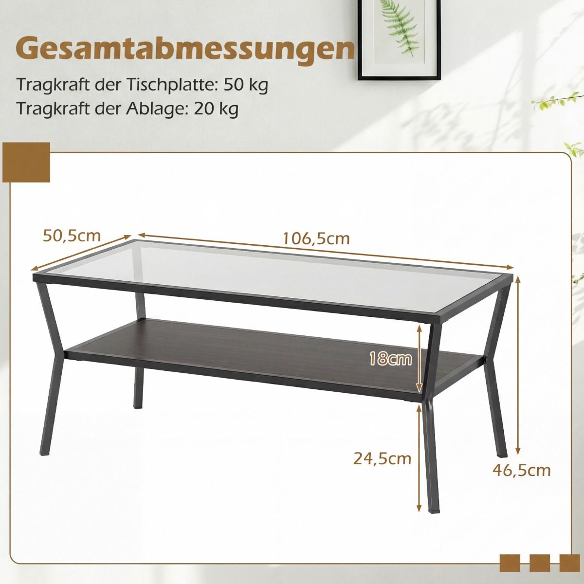 Coast Salontafel rechthoekig - gehard glazen blad - metalen onderstel - grijs en zwart