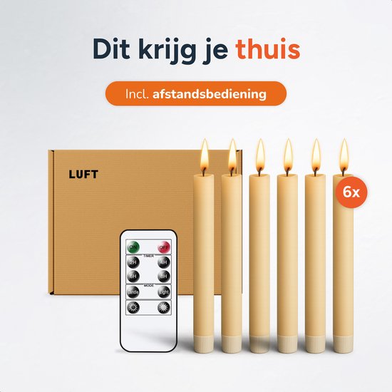 LED Kaarsen met bewegende vlam - 6 Kaarsen - incl. afstandbediening - Oplaadbare Nep kaarsen met flikkerende vlam - 300+ branduren - Luft