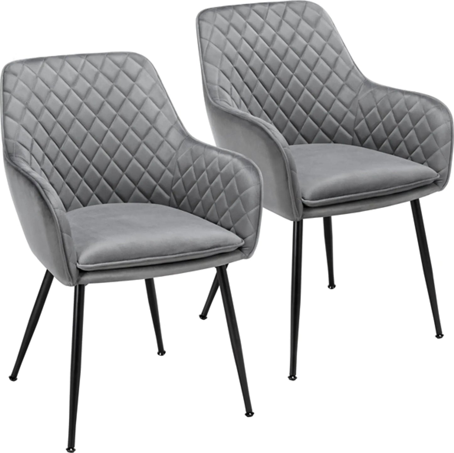 Yaheetech Eetkamerstoelen Set van 2 - Lichtgrijs - Fluweel - Met Armleuningen - 120 kg - 57,5 x 58 x 86,5 cm