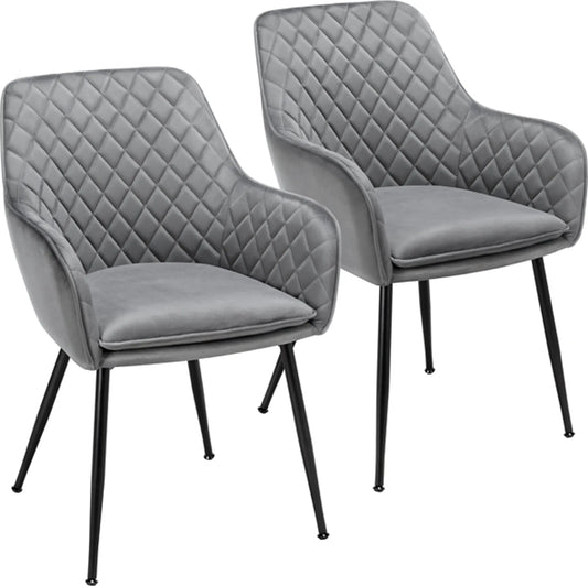 Yaheetech Eetkamerstoelen Set van 2 - Lichtgrijs - Fluweel - Met Armleuningen - 120 kg - 57,5 x 58 x 86,5 cm