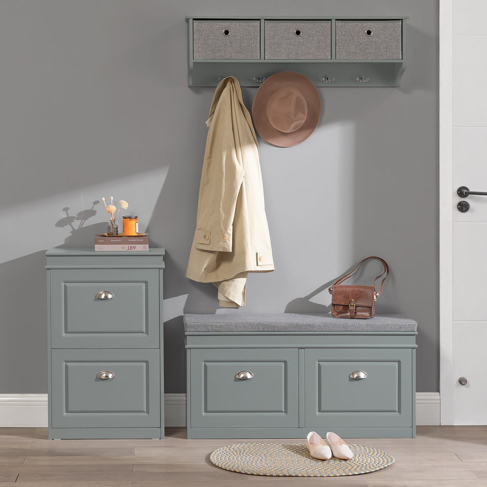 SoBuy FSR64-HG Schoenenkast -  Zitcommode Met Zitkussen - 2 Kleppen - Grijs - 104 x 24 x 52cm