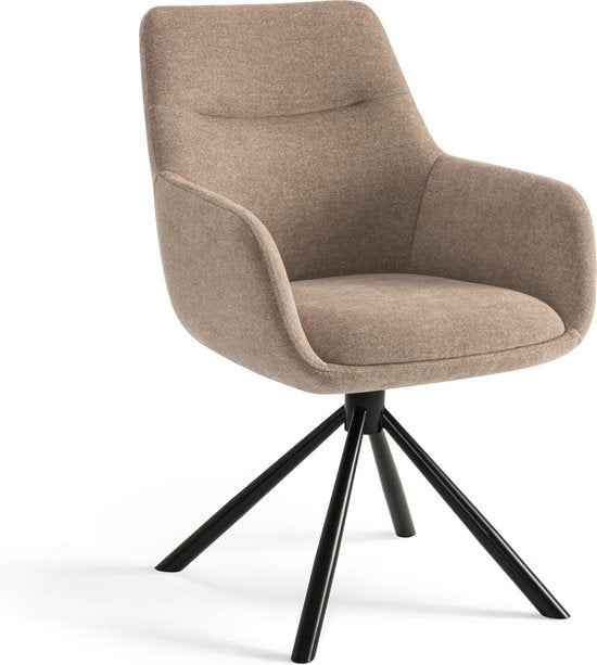 Furnihaus Olivia - Draaibare Eetkamerstoel - Armleuningen - Beige - Stof