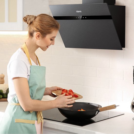 CIARRA CBCG6736H-G 60cm Schuine Afzuigkap Zwart – Melkglas met anti-vingerafdruk – met WiFi - inclusief set koolstoffilters – 650m3 - energieklasse A+++