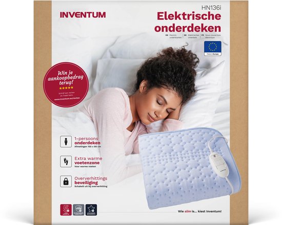 Inventum HN136I - Elektrische onderdeken - Warmere voetenzone - 1 persoons - 150x80 cm - Fleece - Lichtblauw