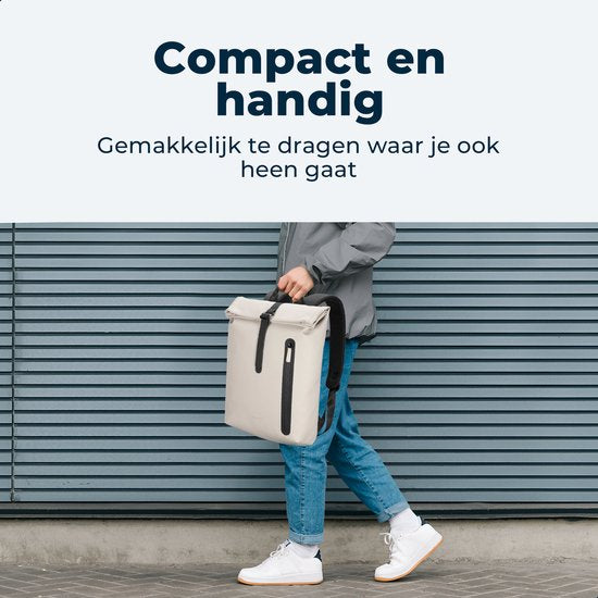 Pathsail Rolltop Rugzak - 13.5L - 15.6 inches - Beige - Waterafstotend - Metalen Gesp - Laptop Compartiment