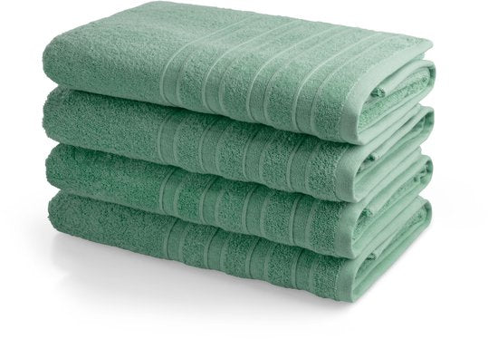 DoubleLife Handdoeken XL 70x140 cm - Set van 4 - 100% Katoen, waarvan 50% Gerecyclede Katoen - GRS Gecertificeerd - Stone Green