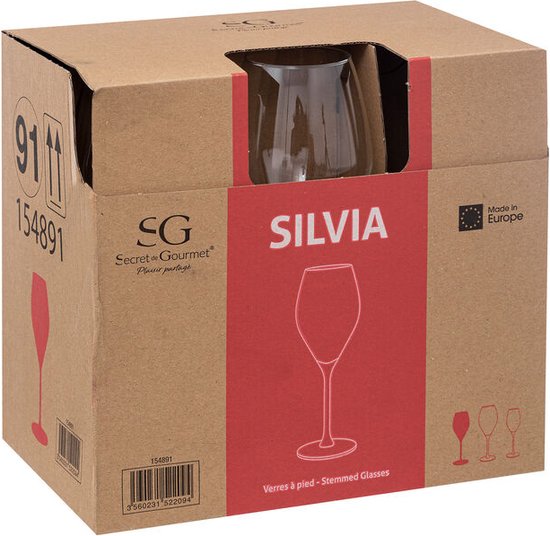 Secret de Gourmet Wijnglazen set Silvia - doosje 6x stuks - chique glas - 34 CL - witte/rode/rose