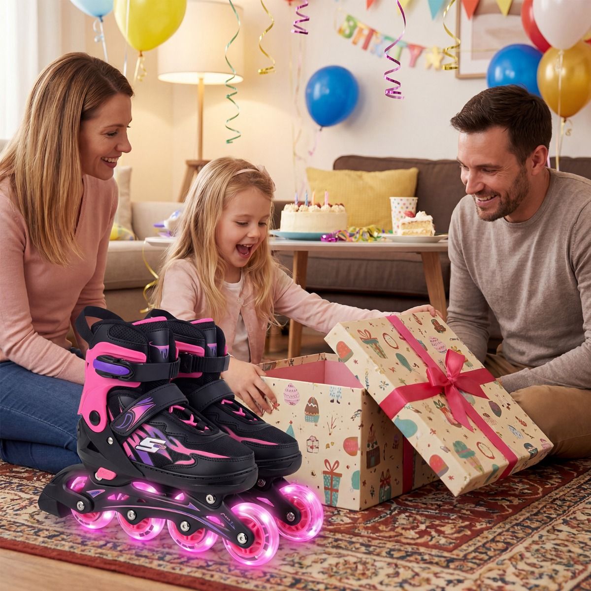 Coast Inlineskates voor kinderen - verstelbaar - lichtgevende wielen - maat 38-41 EU - kleur roze