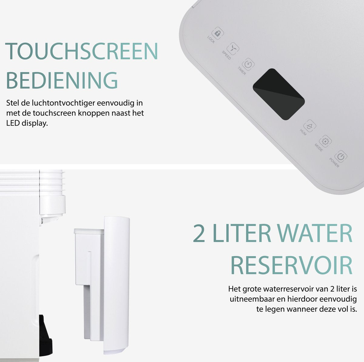 Aironex L012 Luchtontvochtiger - 2L Reservoir - Extreem Stil - 25 x 45 x 22 cm - Wit