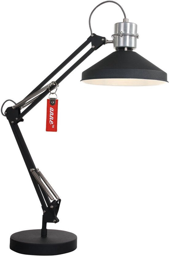 Anne Lighting Zappa - Tafellamp Industrieel - Zwart - H:80cm - Ø:18cm - E27 - Voor Binnen - Metaal - Tafellampen - Bureaulamp - Bureaulampen - Slaapkamer - Woonkamer - Eetkamer