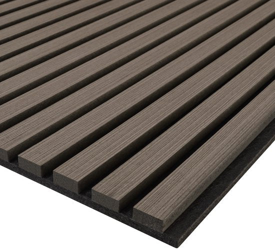 tectake® Akoestische Panelen - Set van 4 - Akoestisch Wandpaneel - 60 x 120 cm - 2,88 m² - Wandpanelen met Aanpasbare Grootte - Lattenwand van MDF en Houtfineer - Geluidsisolatie - Stijlvolle Wanddecoratie - Eenvoudige Montage - Eiken Grijs