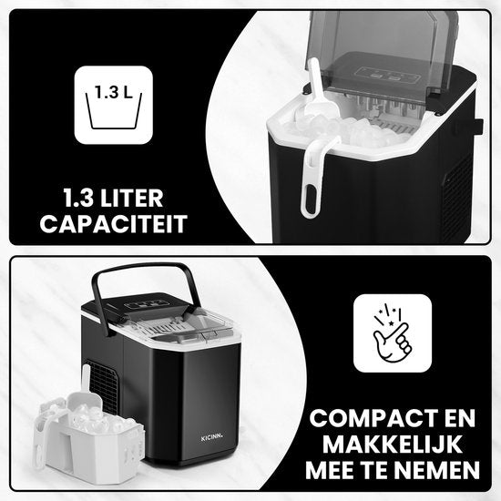Kicinn IJsblokjesmachine - IJsblokjes Machine - IJsblokjesmaker - IJsschep - 12kg/24uur - Zelfreinigingsfunctie - Zwart