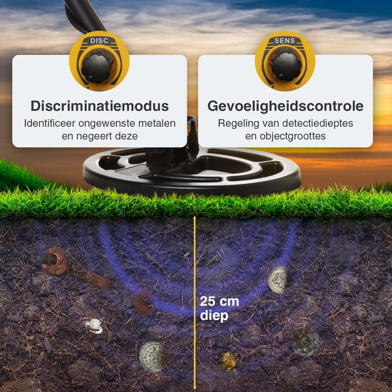 EarthVision Metaaldetector TerraWave - Voor kinderen en volwassenen - Verstelbare hoogte - Waterdicht - Lichtgewicht - Incl. Batterijen en Schep