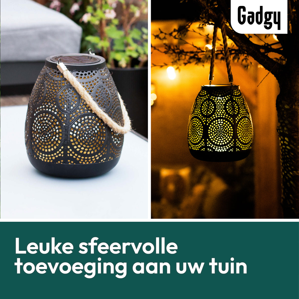 Gadgy Solar Tafel Buitenlamp Circles - Solar Tuinverlichting Zonne Energie met Schaduweffecten - Solar Lamp Tuin, Terras & Balkon - Tuinverlichting Led Buiten ophangen – Lantaarn Windlicht op Zonneenergie - Lantaarn voor Buiten - Brons / Goud