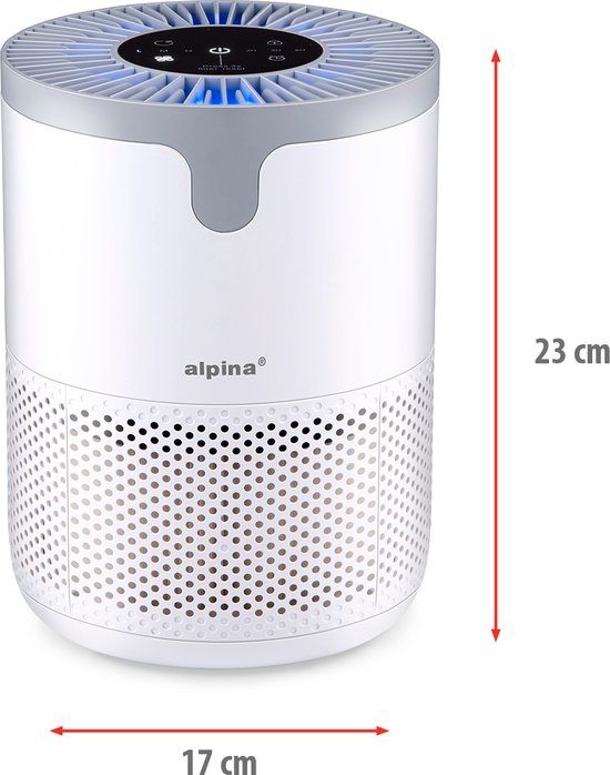 alpina Luchtreiniger met HEPA Filter H13 - Air Purifier met Ionisator voor Ruimtes 5-10 m2 - Lucht Reiniger 60 m³/h - Air Cleaner met 3 Snelheden - 230V/12W - Wit