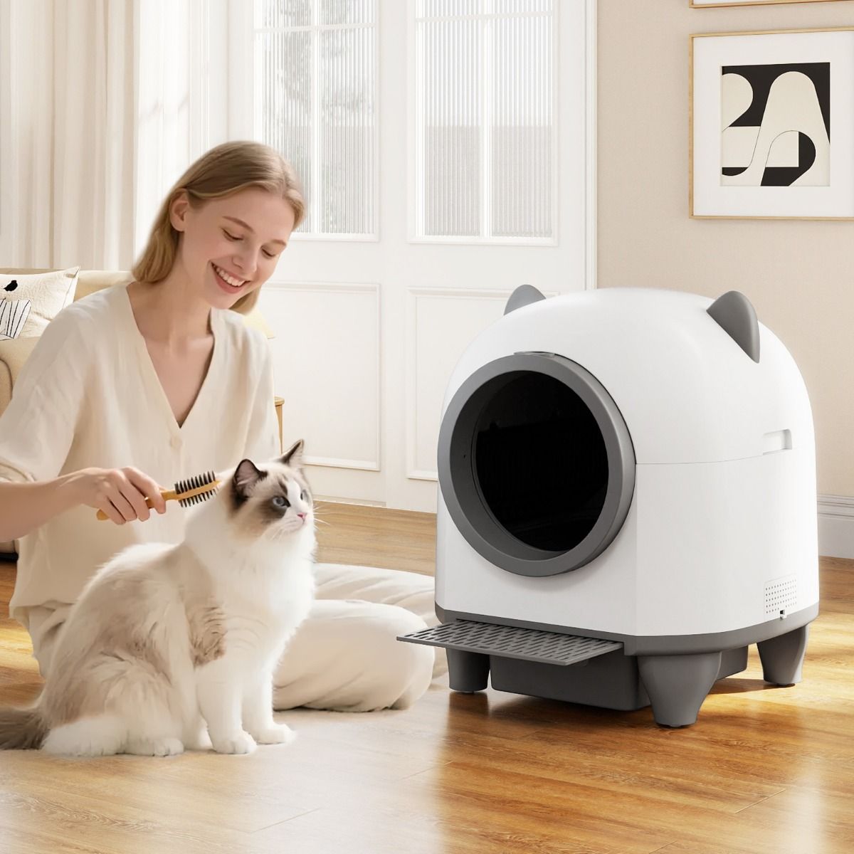 Coast Zelfreinigende Kattenbak - automatische kattenbak met app-bediening - fluisterstil - 80 liter - wit