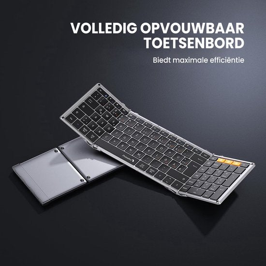 Opvouwbaar Bluetooth Toetsenbord – Full-Size Draadloos Toetsenbord – Reis Toetsenbord Draagbaar – Voor Laptop, Tablet, iPad, Smartphone, Windows, Android & iOS – Space Grey