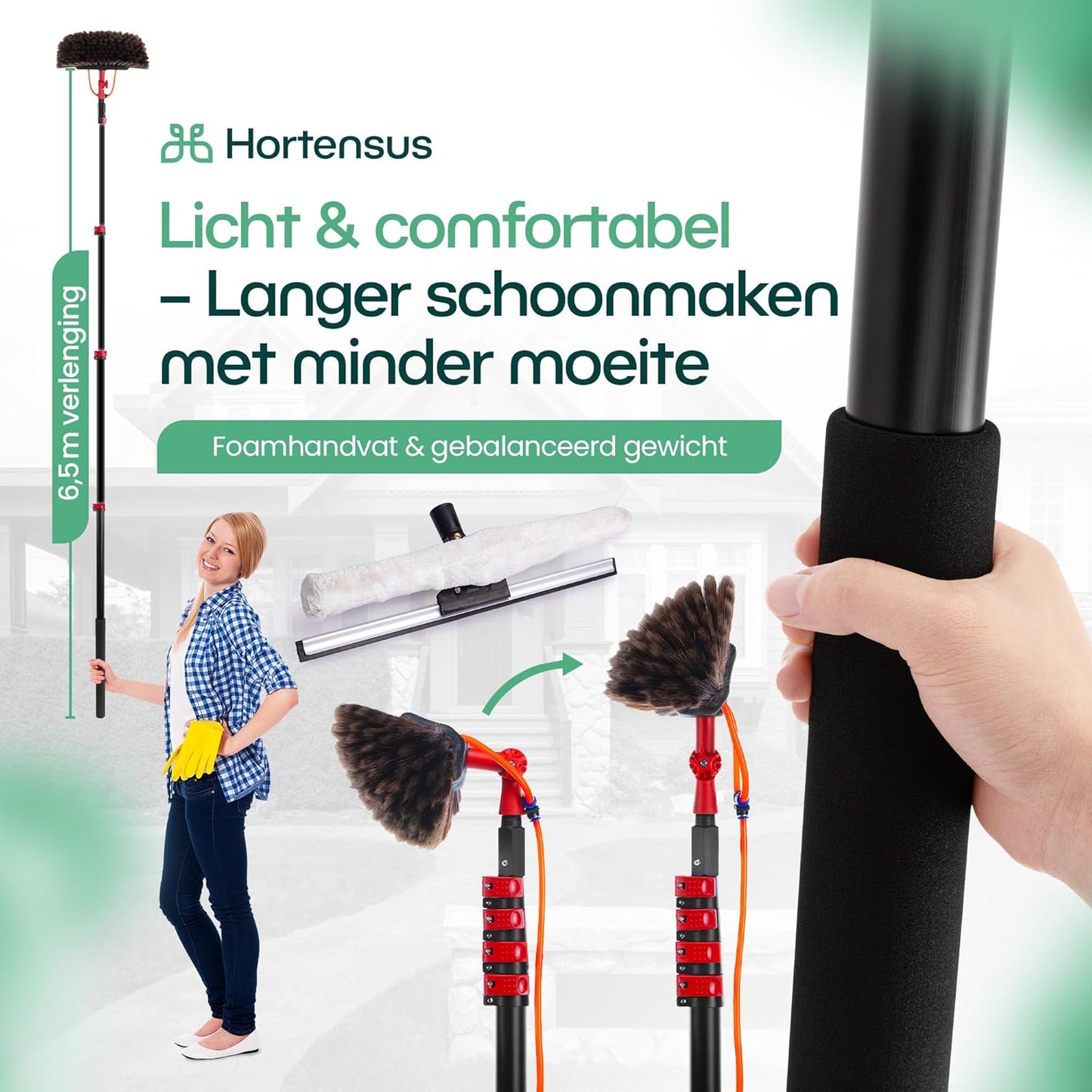 Hortensus Telescopische Wasborstel - Met Wateraansluiting & Zeepdispenser - 6.5M Lang