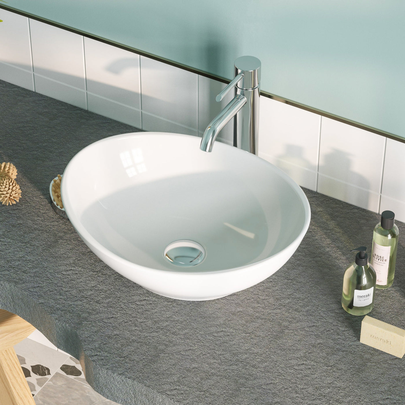DeerValley Opzetwastafel DV-1V051 - Wit - Keramiek - Hoogglans - Naadloos Ontwerp - 40 x 33 x 14,5 cm