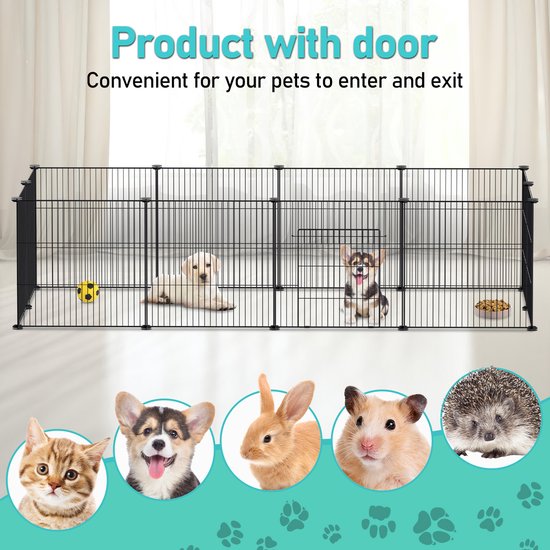 Konijnenren Puppyren 12 Panelen Zwart DIY Huisdierenren 35x35cm voor Binnen