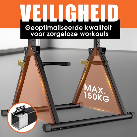 DH FitLife Opvouwbare Power Tower Dip Station | Vrijstaande optrekstang tot 150 kg met dipbars en haltersteunen | Krachtstation Krachttoren | Fitnessstation