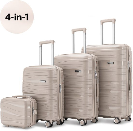 SKYCASES Travel One 4-delige Kofferset – Handbagage & Check-in Koffers – 32L/60L/98L – Cijferslot – 360° Geruisloze Wielen – Lichtgewicht & Stevig – Modern Design - Beige