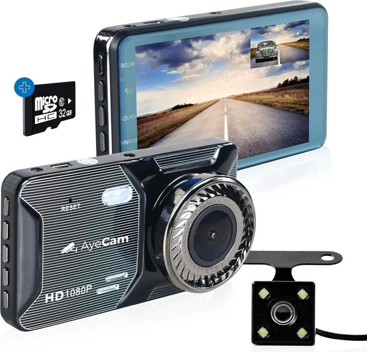AyeCam Dashcam Pro – Dashcam voor Auto voor en Achter - FULL HD & Nachtvisie – G-Sensor - Incl. 32GB SD