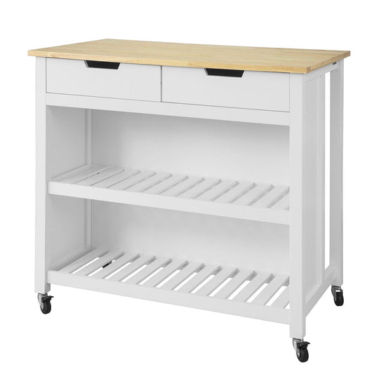 SoBuy - Kookeiland Op Wielen - 100 x 60 x 94 cm - Wit & Hout Composiet - Mobiele Keukentrolley Met Opbergkast - Voor Keuken & Voorraad
