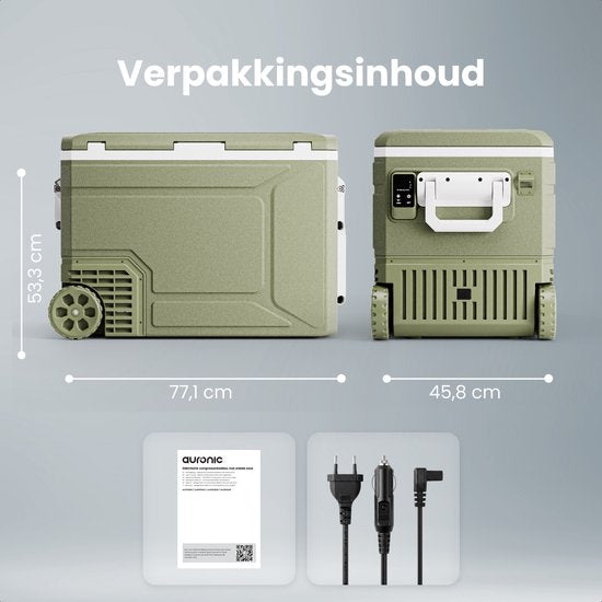Auronic Elektrische Koelbox - Compressor - 80L - 12V en 240 volt - Camping Koelkast - Frigobox Auto - Met Wielen en Hendel - Groen