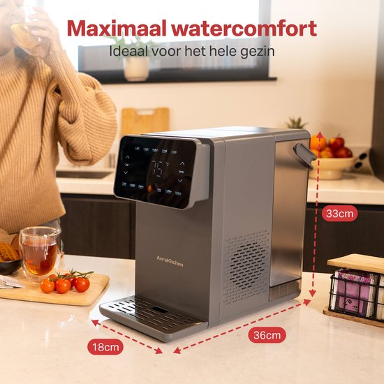 AoraKitchen Heetwaterdispenser - 4.5L - Kunststof - BPA vrij - 2500W - 36x18x33 cm - Grijs