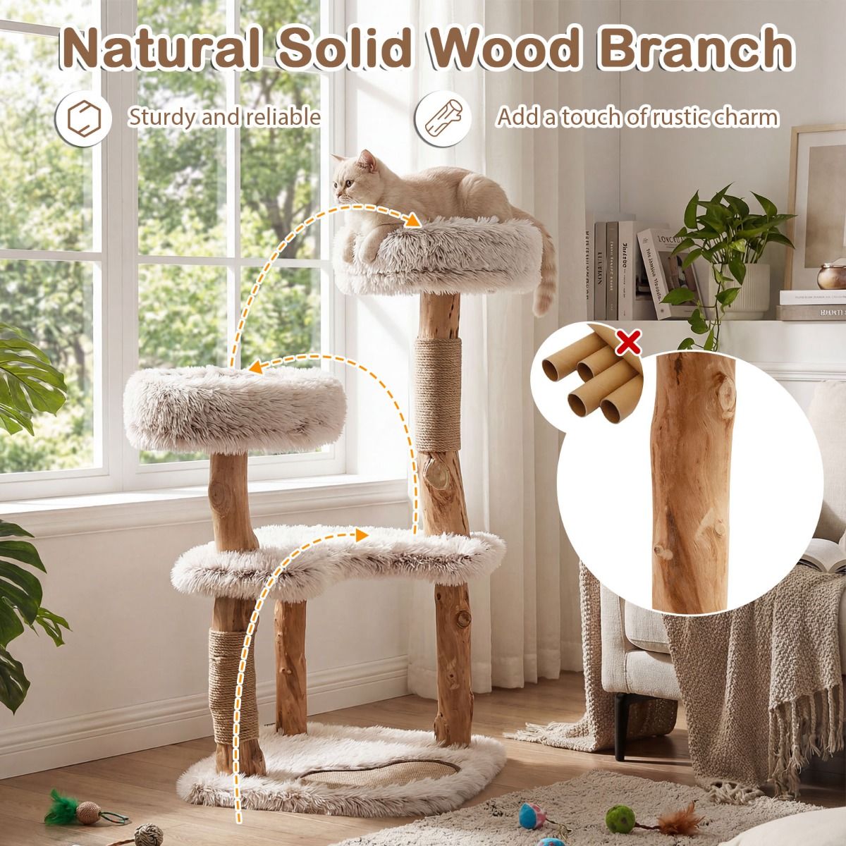 Costway Houten kattenboom - Met hangmat - 41 x 41 x 87 cm - Naturel en wit