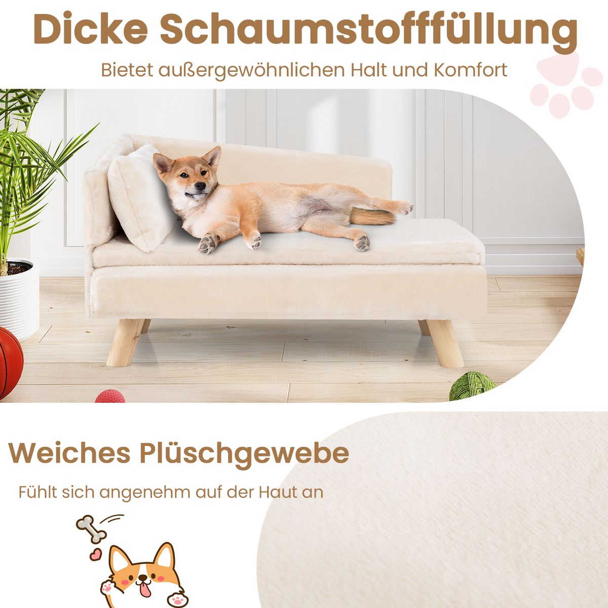 Coast Huisdierensofa - verhoogd ontwerp - voor kleine en middelgrote honden en katten - wit