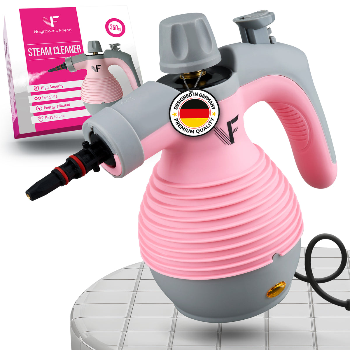Hand stoomreiniger - Stoomregeling - Inclusief 10 accessoires - 350 ml tank - Roze