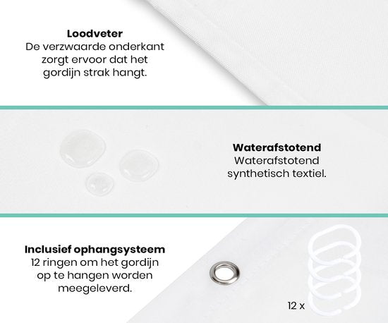 Loti Living Douchegordijn Anti Schimmel – Wit - Inclusief ringen – Waterdicht - Polyester - Douchegordijn 180x200 cm