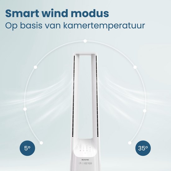 Auronic Torenventilator - Bladeless Model - Luchtkoeler - Vloerventilator - Stille Ventilator Staand - 101 CM - 6 Snelheden - Fan - Met Timer - 39 dB - Wit